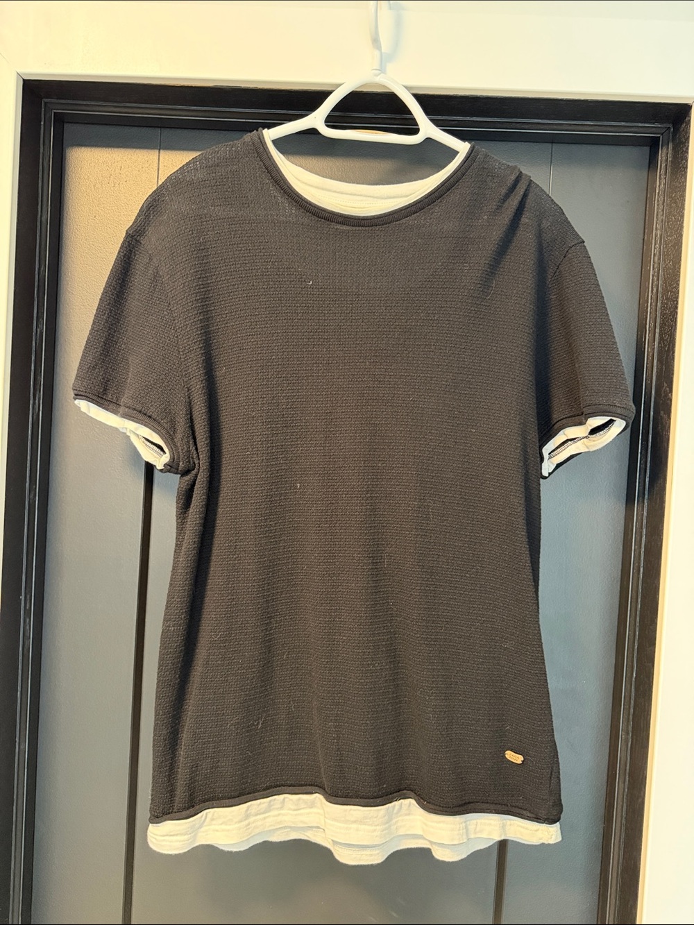 Zara Black Short-Sleeve Layered-Edge Tee with White Trim